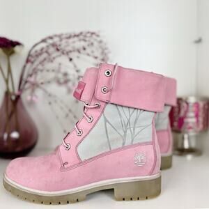 Timberland Waterproof Leather Fold Down Lace-Up Combat Boots Pink Size 8 M
